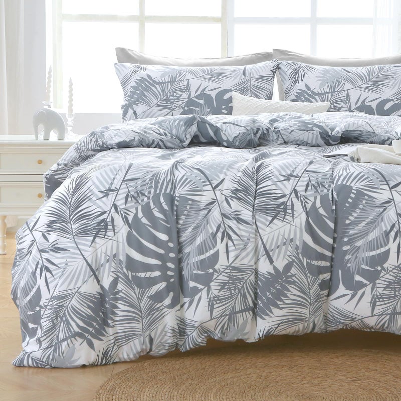 MUXHOMO Black&Grey Bed in a Bag Queen 7 Pieces, Queen Comforter Set Reversible Botanical Flowers Design, Ultra Soft & Breathable Bedding Sets with Comforter, Sheets, Pillowcases & Shams - Image 1