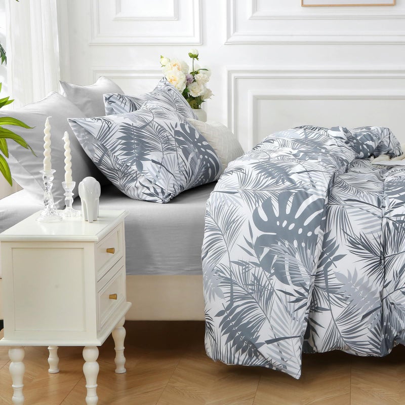 MUXHOMO Black&Grey Bed in a Bag Queen 7 Pieces, Queen Comforter Set Reversible Botanical Flowers Design, Ultra Soft & Breathable Bedding Sets with Comforter, Sheets, Pillowcases & Shams - Image 3