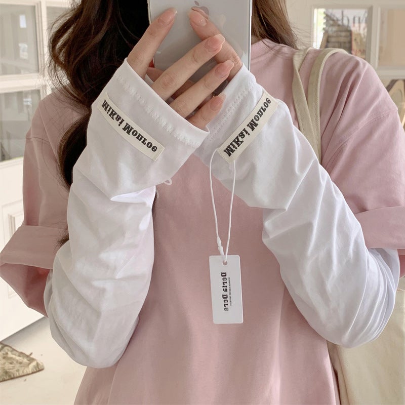 Cotton Sun Protection Arm Sleeves for Women Beige White  - Image 2