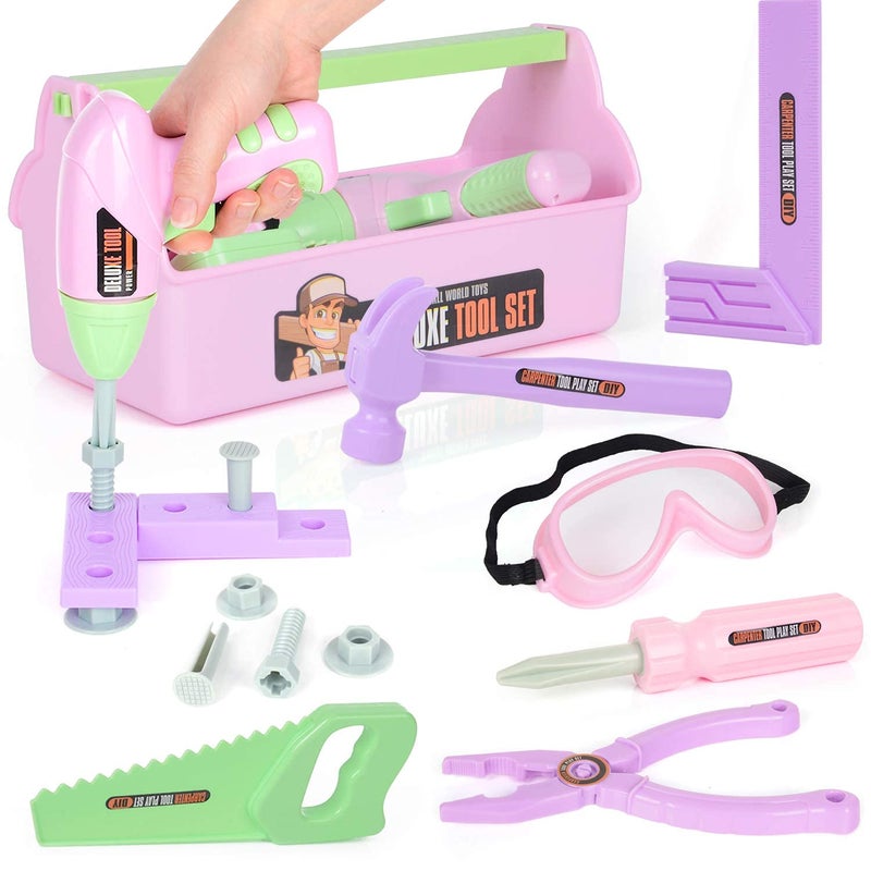 EP EXERCISE N PLAY Toddler Girl Toys STEM Toys for Kids ToyKids Tool Set with Play Drill and Tool BoxPink HouseProtective Goggles for 3 4 5 6 7 Years Old Toddlers Kid - Image 2