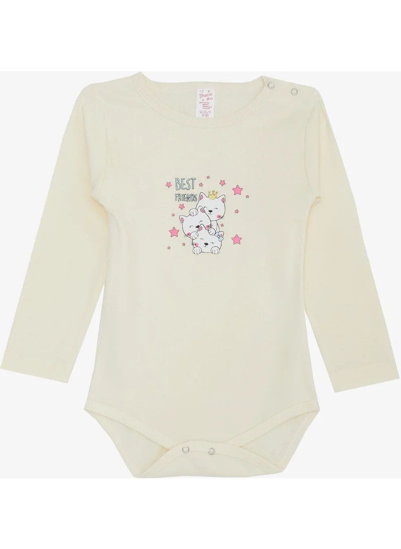 Breeze Baby Girl Snap Bodysuit Friendship Themed Princess Kittens Printed 9 Months-3 Years, Cream