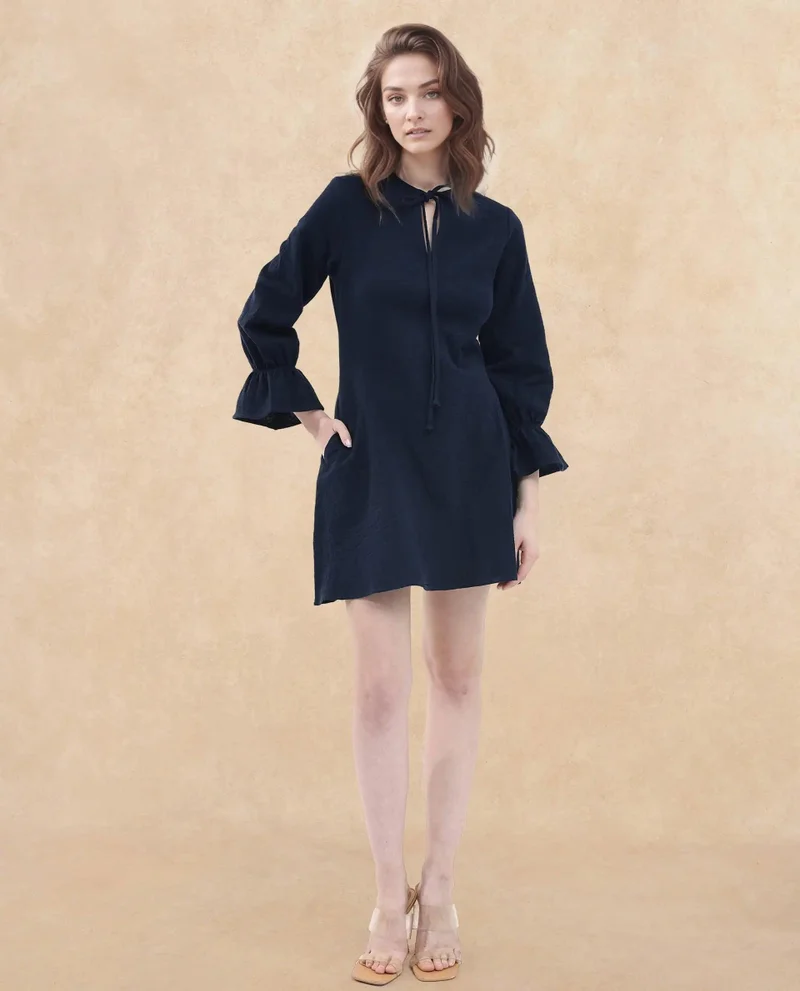 ريريزم Women's A-Line Mini Dress With Tie Neck