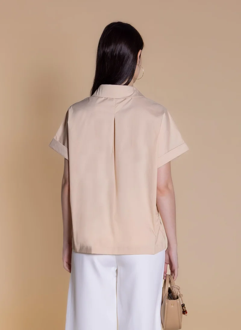Shapes Beige SHORT SLEEVE POPLIN SHIRT for Women | Best Price UAE
