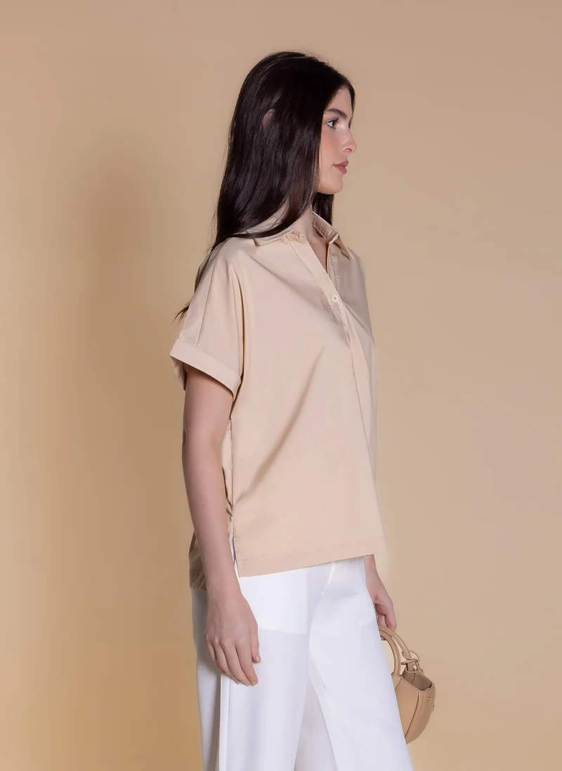 Shapes Beige SHORT SLEEVE POPLIN SHIRT for Women | Best Price UAE