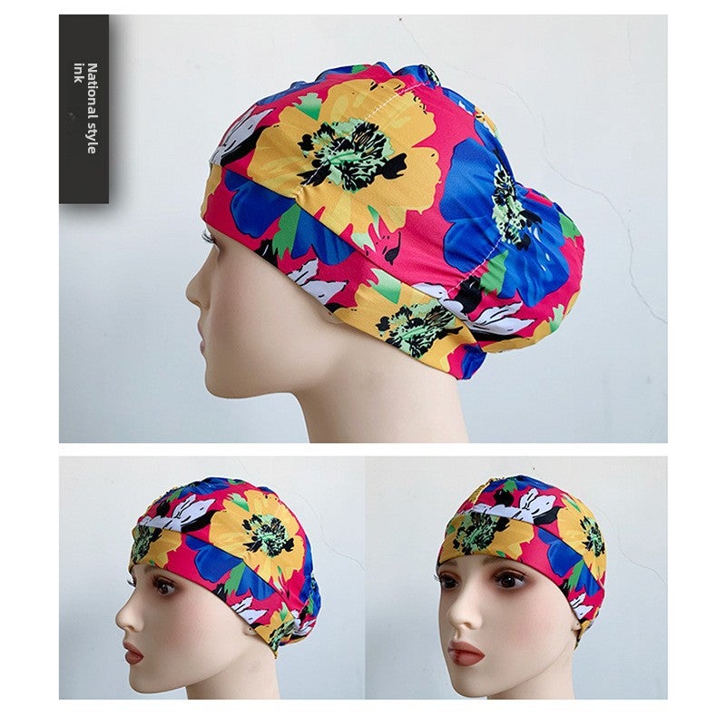 Generic Oversized Pleated Swim Cap Unisex Guofeng Ink