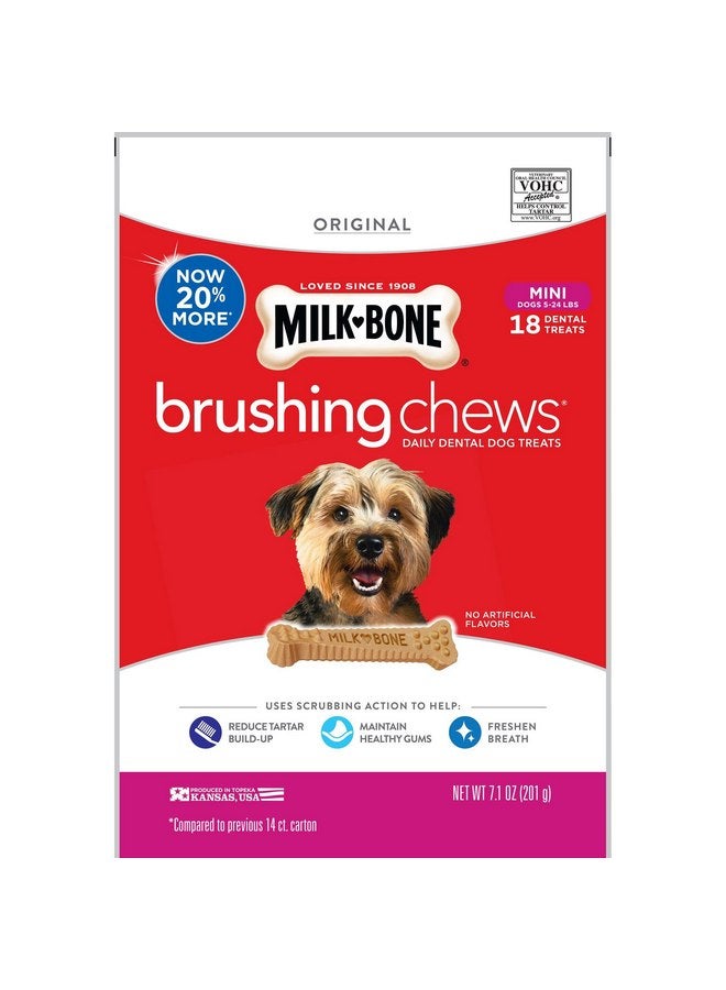 Milk-Bone Original Brushing Chews, 18 Mini Daily Dental Dog Treats - Image 1