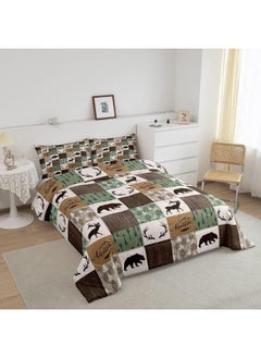 Erosebridal Rustic Patchwork Comforter Set, Bear Moose Down Comforter Queen For Kids Boys Teens Adult, Farmhouse Hunting Deer Bedding Set Christmas Arrows Buffalo Plaid Duvet Insert With 2 Pillow Cases Brown Green  - Image 2
