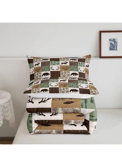 Erosebridal Rustic Patchwork Comforter Set, Bear Moose Down Comforter Queen For Kids Boys Teens Adult, Farmhouse Hunting Deer Bedding Set Christmas Arrows Buffalo Plaid Duvet Insert With 2 Pillow Cases Brown Green  - Image 5