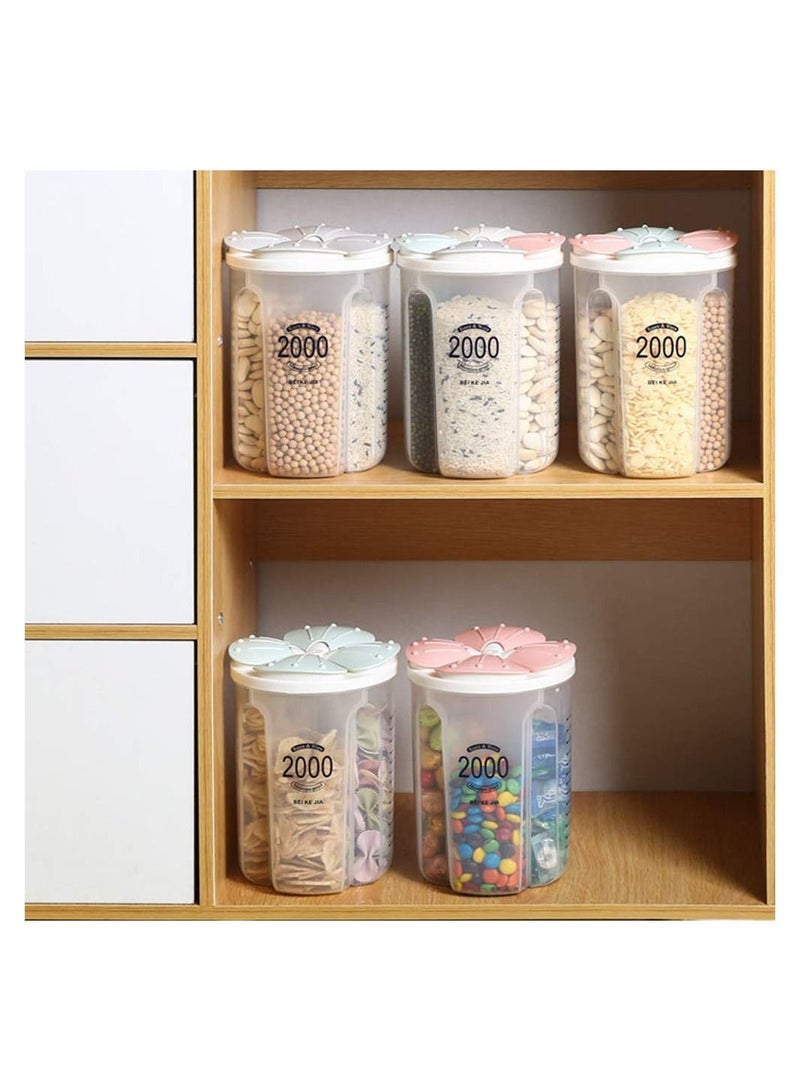 SYOSI 2000ML Compartment Storage Tank Airtight Food Storage Container BPA Free Plastic Cereal Dispenser With Lids And Compartments For Grain Sugar Flour Rice Nuts Snacks - Image 3