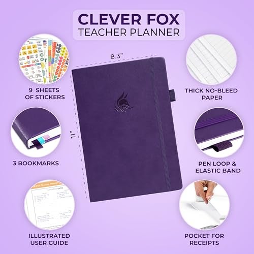 Clever Fox Teacher Planner School Year Planner with Calendars Lesson Plans Book for Classroom Homeschool Organization A4 Purple - Image 3