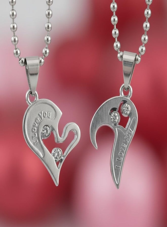 The Men Gift Split Heart Couple Pendant Necklace Set with Crystal Accents, Engraved “I Love You” BLSCup202521 - Image 3