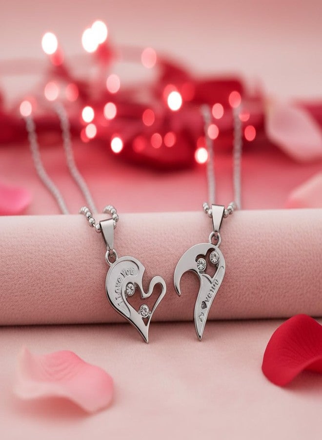 The Men Gift Split Heart Couple Pendant Necklace Set with Crystal Accents, Engraved “I Love You” BLSCup202521 - Image 4