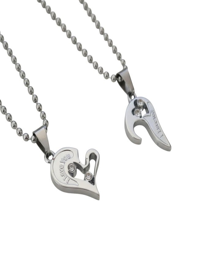 The Men Gift Split Heart Couple Pendant Necklace Set with Crystal Accents, Engraved “I Love You” BLSCup202521 - Image 1