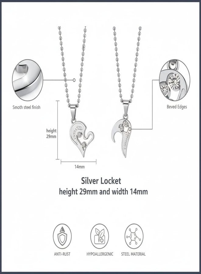 The Men Gift Split Heart Couple Pendant Necklace Set with Crystal Accents, Engraved “I Love You” BLSCup202521 - Image 2