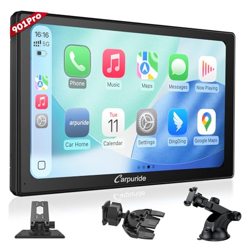 Carpuride W901 Pro with Wireless Bluetooth Transmission Portable Carplay & Android Auto Car Stereo, 9 inch 1080P Touch Screen, Mirror Link/GPS/Siri/FM, with 3 Bracket - Image 1