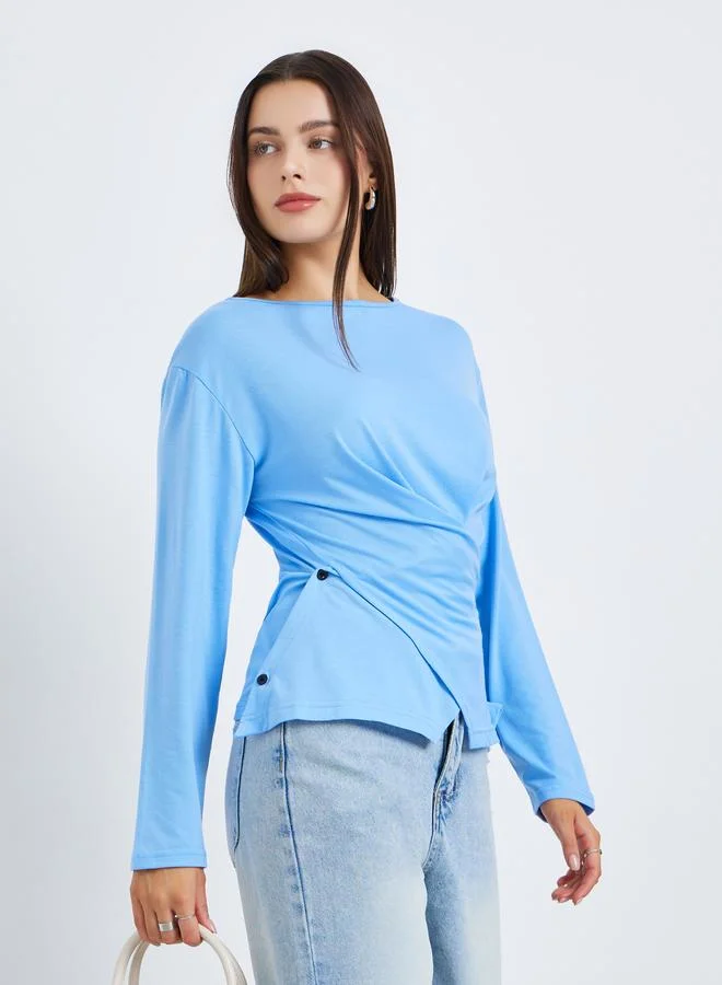 Styli Women Blue Long Sleeve Wrap Top