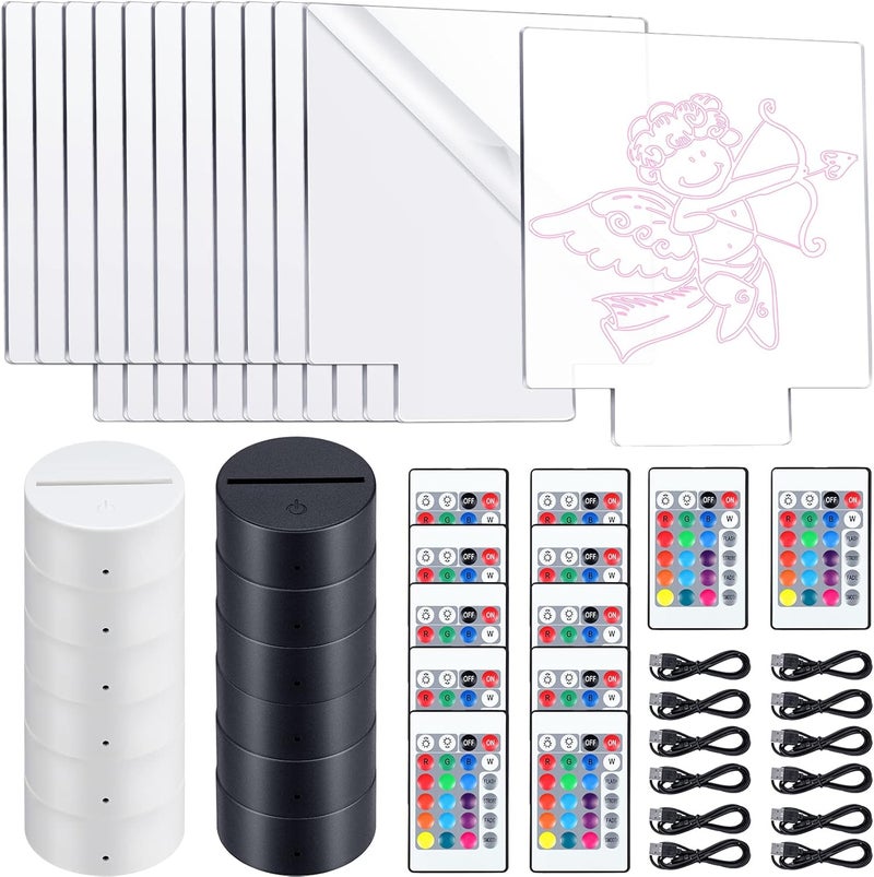 Riakrum 12 Pieces LED Light Display Base with Clear Acrylic Square Sheet 3D Night LED Lamp Display Base 16 Colors and 4 Modes Remote Control USB Cable for DIY Craft Room Bar Child Gift Lamp Light Set - Image 1