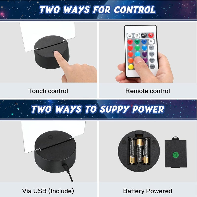 Riakrum 12 Pieces LED Light Display Base with Clear Acrylic Square Sheet 3D Night LED Lamp Display Base 16 Colors and 4 Modes Remote Control USB Cable for DIY Craft Room Bar Child Gift Lamp Light Set - Image 5