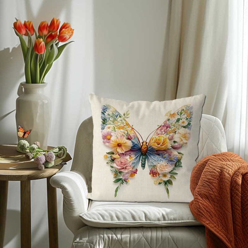 GAGEC Spring Pillow Covers 18x18 Inch Spring Decor Floral Butterfly Decorative Throw Pillow Covers Seasonal Holiday Cushion Case Farmhouse Home Sofa Living Room Decorations - Image 5