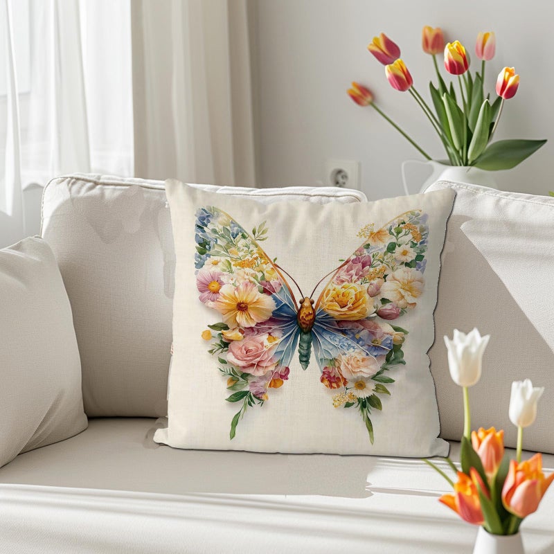 GAGEC Spring Pillow Covers 18x18 Inch Spring Decor Floral Butterfly Decorative Throw Pillow Covers Seasonal Holiday Cushion Case Farmhouse Home Sofa Living Room Decorations - Image 4