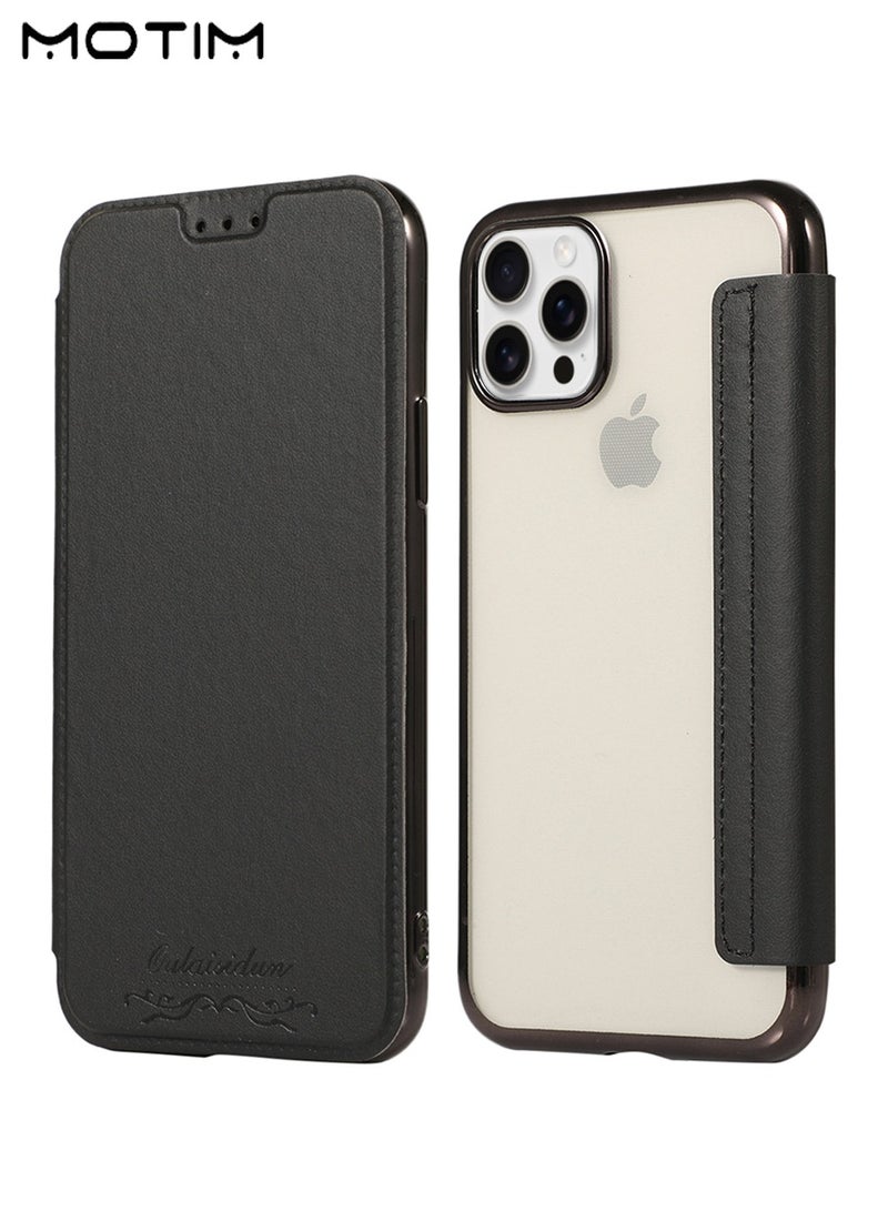 Motim iPhone 16 Pro/16 Pro Max Flip Case with Card Holder, Sturdy Stand Fuction, Shockproof Drop Protection, Leather Protective Phone Case Transparent Back Cover for iPhone 16 Pro Max/16 Pro Max - Image 1