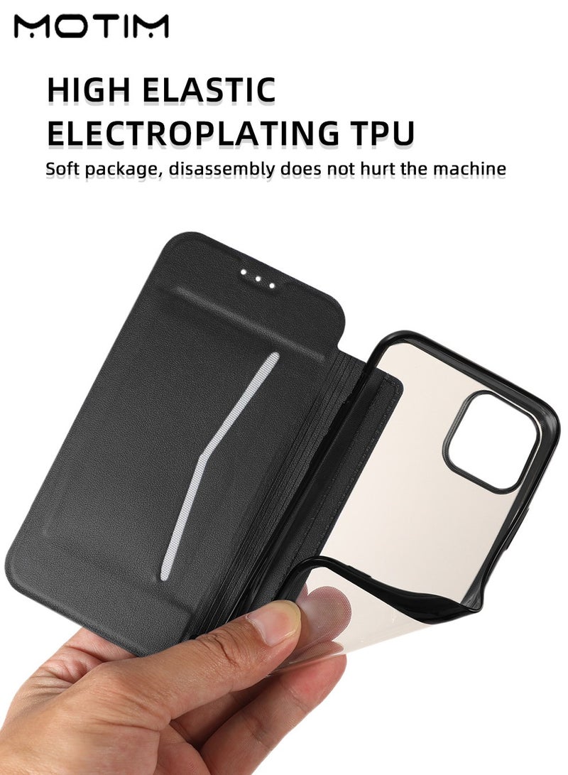 Motim iPhone 16 Pro/16 Pro Max Flip Case with Card Holder, Sturdy Stand Fuction, Shockproof Drop Protection, Leather Protective Phone Case Transparent Back Cover for iPhone 16 Pro Max/16 Pro Max - Image 5