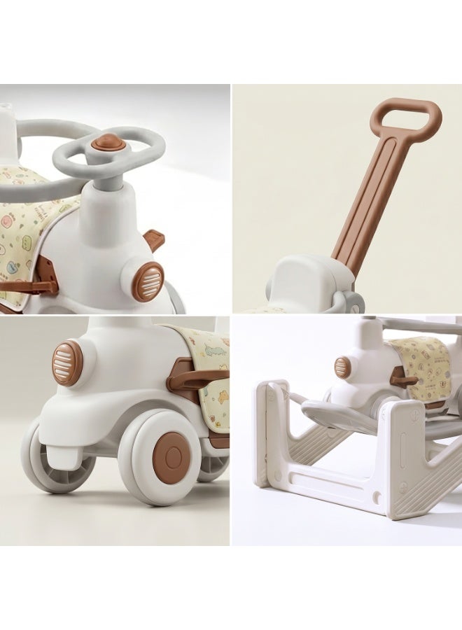 3-in-1 Rocking Train Carriage for Toddlers with 40° Anti-Tip Rocker, Push Stroller Handle, Ride-On Function, Safety Guardrail, Silent Wheels, Musical Steering Wheel & Durable HDPE Construction for Ages 12-36 Months - Image 4
