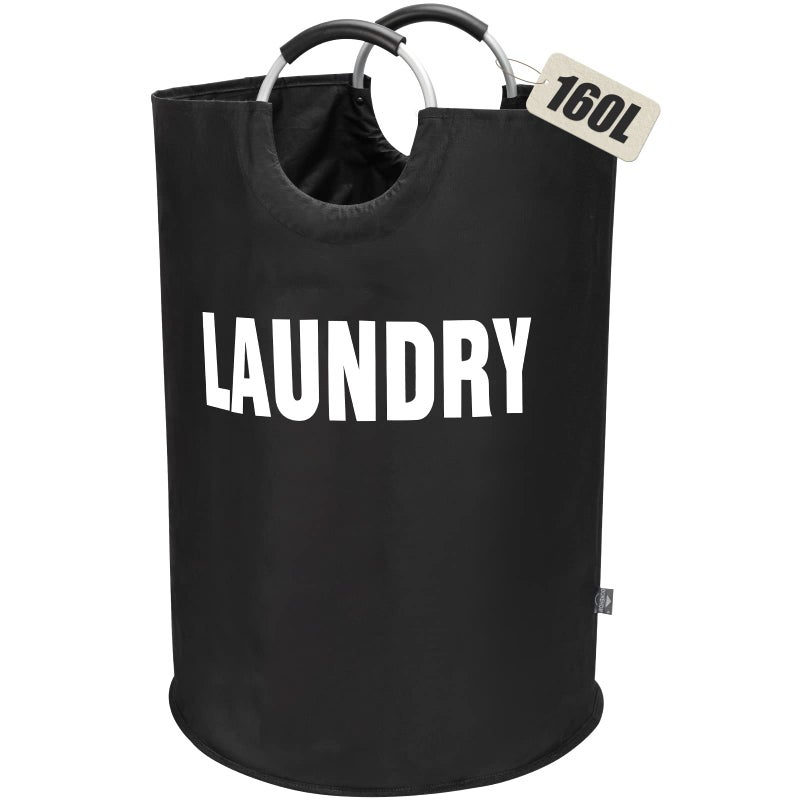 DOKEHOM 160L XX-Large Laundry Basket (7 Colors), Collapsible Laundry Bag, Foldable Laundry Hamper, Folding Washing Bin (Black, XXL) - Image 1