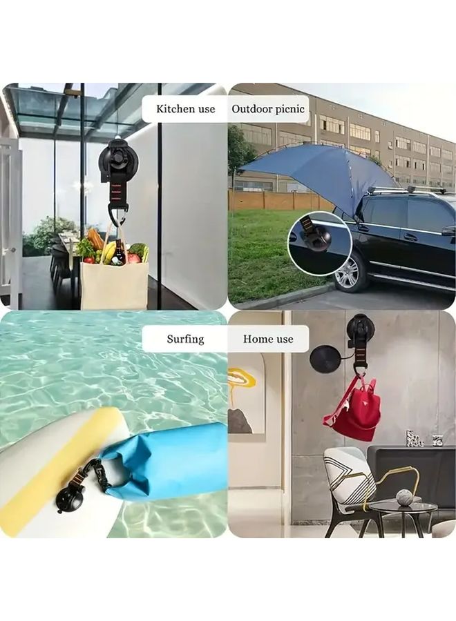 4 قطع خطافات شفط سوداء ثقيلة للسيارات والتخييم، مصنوعة من المعد عالي المتانة - Image 4