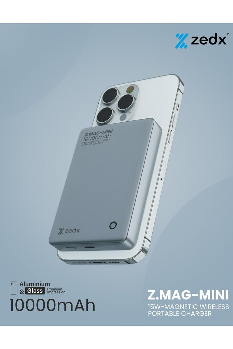 ZEDX ZX-W11P Z.MAG-MINI 10000mAh Power Bank, 15W Fast Wireless Charging, Ultra Slim 14mm – Compatible with All iPhone MagSafe Models - Image 1