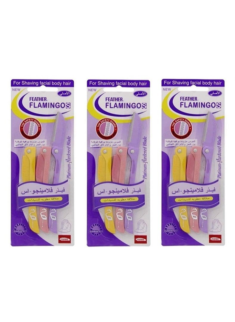 Feather 3-Piece Flamingos Ladies Razor For Facial And Body Hair 