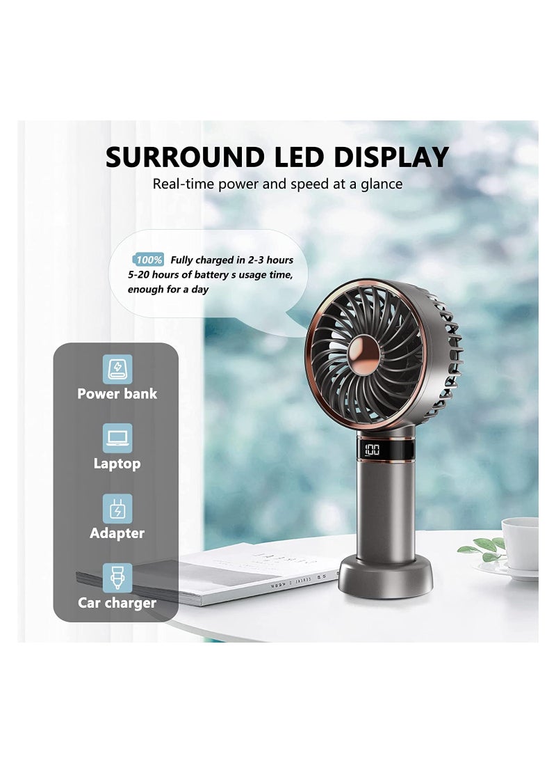SYOSI Portable Handheld Fan, Rechargeable Battery Fan With 5 Speeds,  4000mAh Mini Fan With LED Display for Office, Home, Outdoor, Travel, Grey