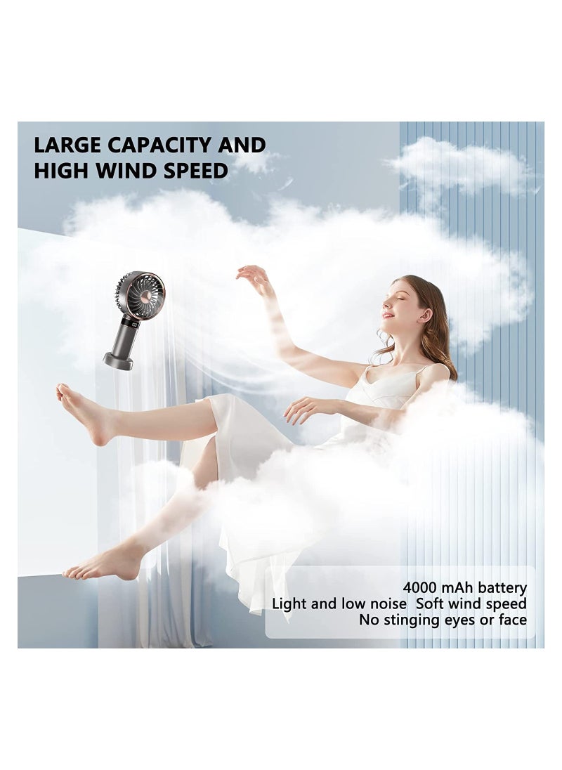SYOSI Portable Handheld Fan, Rechargeable Battery Fan With 5 Speeds,  4000mAh Mini Fan With LED Display for Office, Home, Outdoor, Travel, Grey