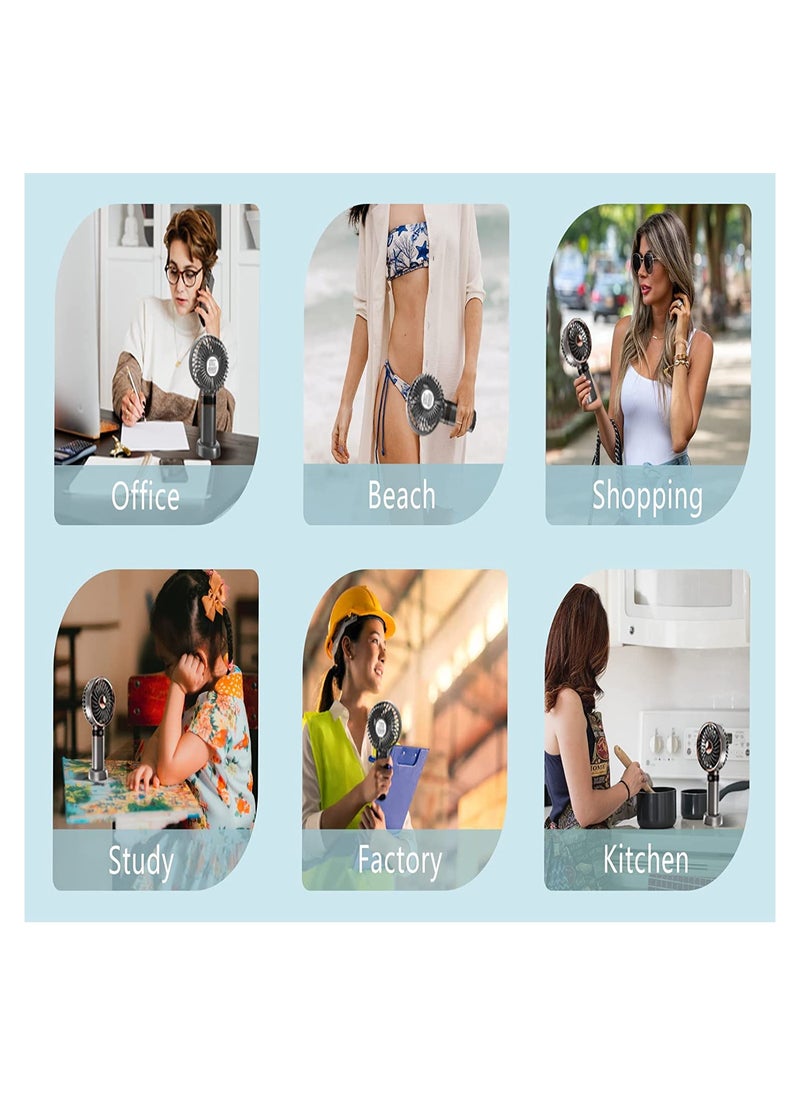 SYOSI Portable Handheld Fan, Rechargeable Battery Fan With 5 Speeds,  4000mAh Mini Fan With LED Display for Office, Home, Outdoor, Travel, Grey