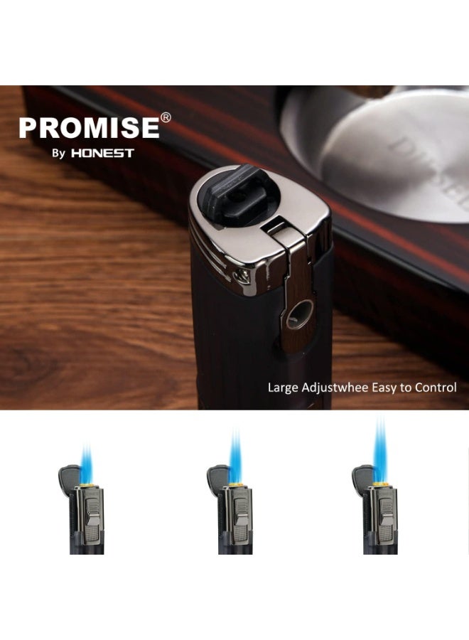 Honest Triple Jet Flame Cigar Torch Lighter - Windproof Butane Refillable Lighter with Built-in Cigar Puncher - Sleek Black Finish - Image 5