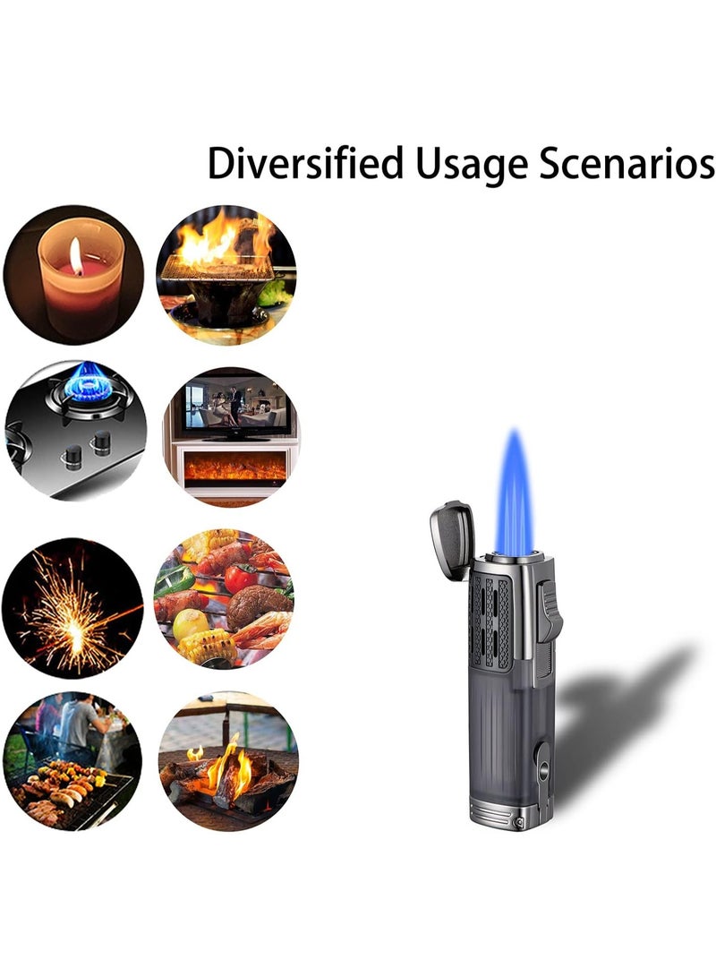 Honest Triple Jet Flame Cigar Torch Lighter - Windproof Butane Refillable Lighter with Built-in Cigar Puncher - Sleek Black Finish - Image 4