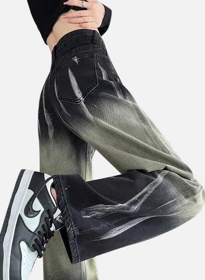 YUNIQEE Black Straight Fit High-Rise Cotton Heavy Fade Jeans