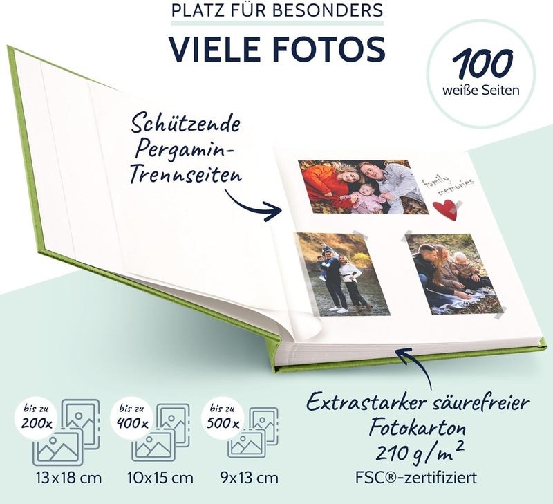 Goldbuch Summertime Trend 31805 Photo Album, 30 x 31 cm, Photo Book with 100 White Pages & Glassine Dividers, Linen Photo Album, Memory Album, Light Green - Image 4