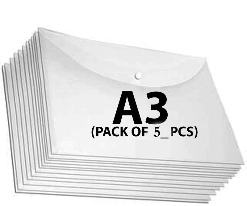 CAMPIO A3 Size My Clear Bag – White Transparent Document Folder for Architecture Drawings, Art & Paintings | Durable Plastic File Organizer (13 x 18 inch, Pack of 5) - Image 1