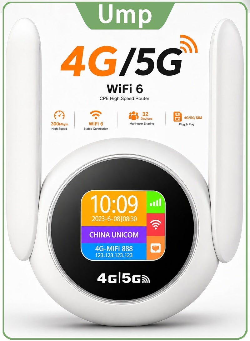 Ump 4G LTE CPE Wireless Router, Pocket WiFi Router, WiFi 6 300Mbps Portable Hotspot, Unlocked Supports 32 Devices, 2.4GHz Smart Mobile WiFi Plug & Play for Home Office - Image 1
