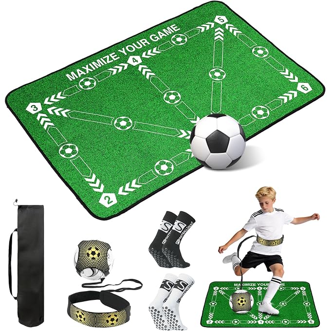 Flintronic Football Training Mat, Football Skills Mat to Boost Coordination, Speed & Strength, Football Footstep Training with Anti-Slip Socks & Footballs Training Belt - Image 4