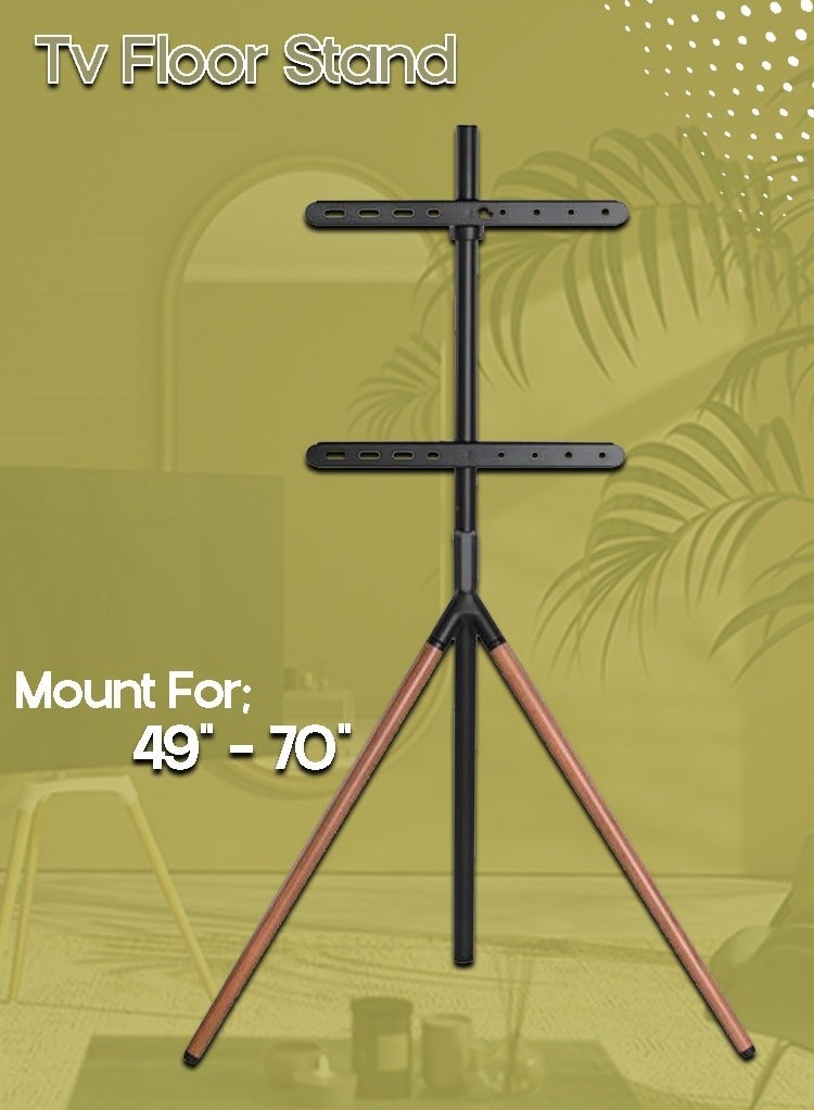 TIGER Adjustable Easel Studio TV Floor Stand for 49" - 70" Screens – Heavy-Duty Tripod Mount Supports Up to 40kg – Modern Grey/Walnut Finish – Space-Saving, Durable & Stable – Perfect for Home, Office, or Studio – Easy Setup & Cable Management - Image 1