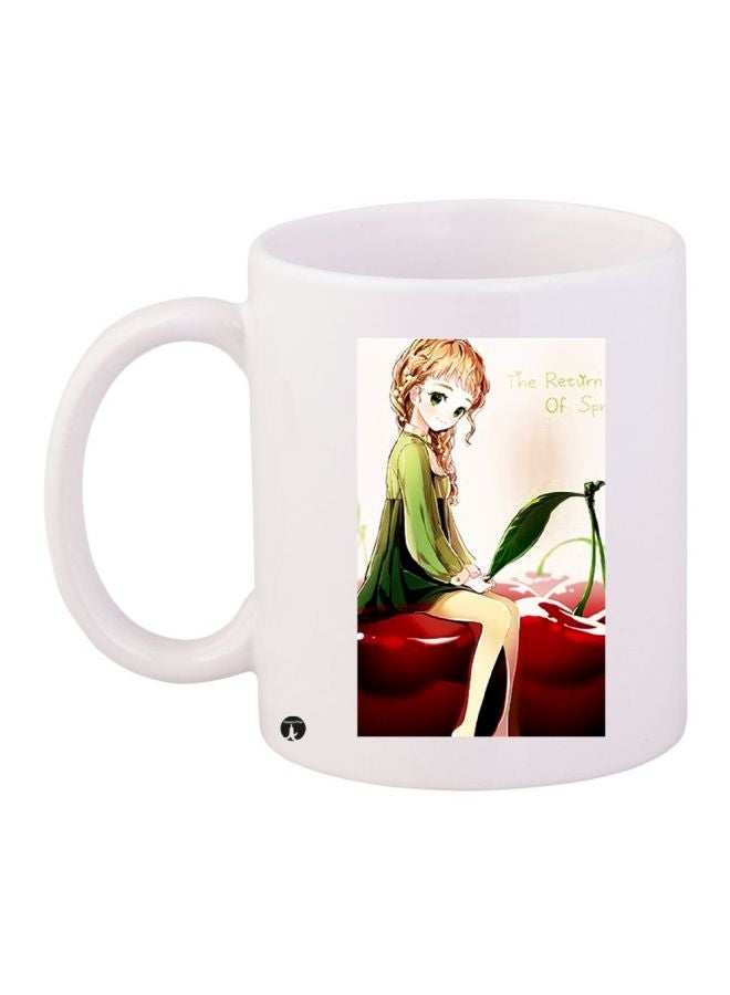RYN Anime Girl Printed Coffee Mug White/Green/Red 11ounce