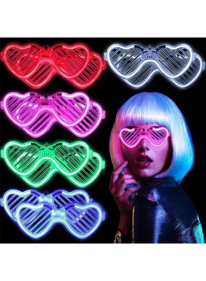 Depend Light-Up LED Glasses, 5 Packs Heart Shape Toys Party Favors Glow In The Dark Supplies Shutter Shades Sunglasses Luminous Neon In The Dark For Adult Kids, Heart Style - Image 1