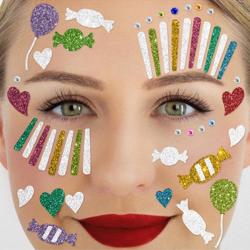 Party Factory Flat working surface Face Tattoo Colourful Clown Temporary Glitter Face Tattoo for Theme Party, Halloween & Carnival, Children and Adults Easy assemble alternatives - Image 1