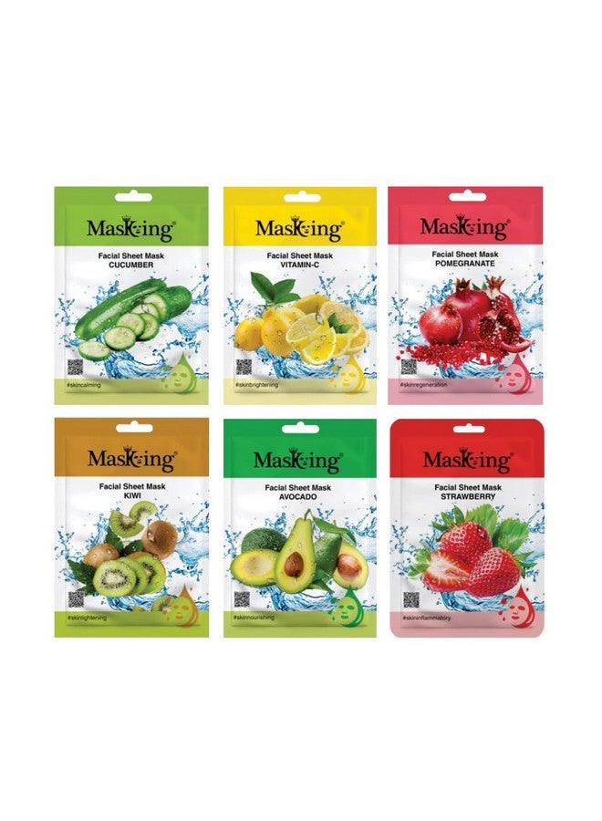 MasKing Beauty Cucumber, Vitamin-C, Pomegranate, Kiwi, Avocado & Strawberry extract Facial sheet mask for glowing and hydrating skin, daily Skin care, combo pack of 6 - Image 1