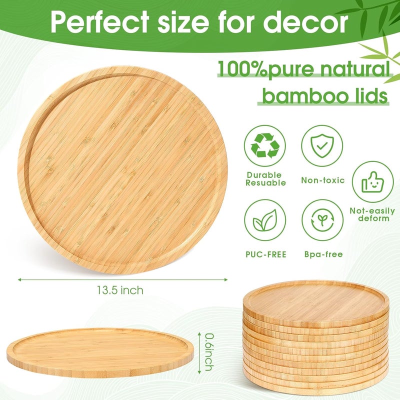 Meanplan صينية تقديم من الخيزران Meanplan - صينية دائرية من الخيزران - أطباق خشبية دائرية - صينية خشبية - لوح تقديم تشاركوتيري مع حافة لمطبخ المطبخ - طاولة الطعام المنزلية - طاولة القهوة - فواكه - خبز - وعاء 12 قطعة 135 بوصة - Image 3