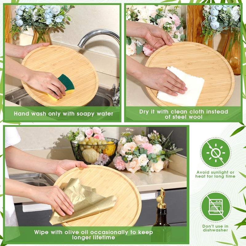 Meanplan صينية تقديم من الخيزران Meanplan - صينية دائرية من الخيزران - أطباق خشبية دائرية - صينية خشبية - لوح تقديم تشاركوتيري مع حافة لمطبخ المطبخ - طاولة الطعام المنزلية - طاولة القهوة - فواكه - خبز - وعاء 12 قطعة 135 بوصة - Image 4