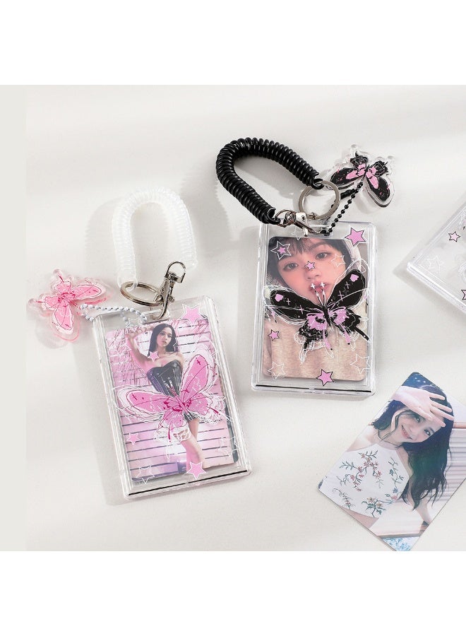 NIBEMINENT 1 - Piece Acrylic Butterfly Kpop Photo Card Holder Pendant Key Chain ID Badge Holder ID Card Holder Photo Card Protector for School ID Office ID Access Card for Women Girls - Image 2