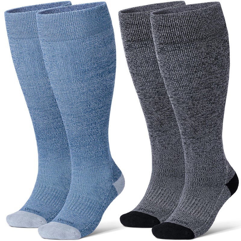 LEVSOX جوارب ضغط مبطنة واسعة الساق من LEVSOX للرجال والنساء، مصنوعة من فسكوز الخيزران، ضغط 15-20 ملم زئبق، جوارب داعمة تصل إلى الركبة لتحسين الدورة الدموية - Image 1